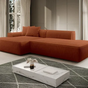 Ribfluwelen terracotta hoekbank links ERYNEL Ribfluwelen terracotta hoekbank links ERYNEL