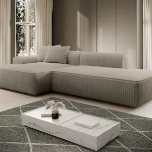 Linker hoekbank van taupe ribfluweel ERYNEL Linker hoekbank van taupe ribfluweel ERYNEL
