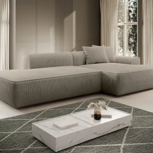 Rechte hoekbank in ribbel velours taupe ERYNEL