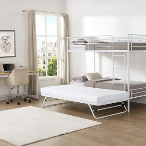 Stapelbed 2 x 90 x 190 cm wit met lattenbodems en uitschuifbed – DUOTIS