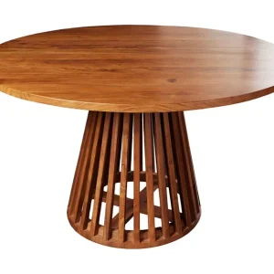 Eettafel TALMA – Rond diameter 140 cm – Massief gelakt acaciahout – Rustieke stijl Eettafel TALMA – Rond diameter 140 cm – Massief gelakt acaciahout – Rustieke stijl