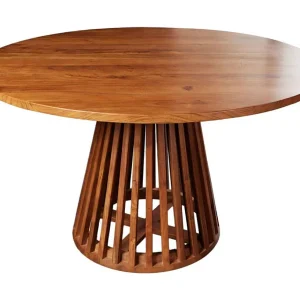 Eettafel TALMA – Rond diameter 120 cm – Massief gelakt acaciahout – Rustieke stijl Eettafel TALMA – Rond diameter 120 cm – Massief gelakt acaciahout – Rustieke stijl