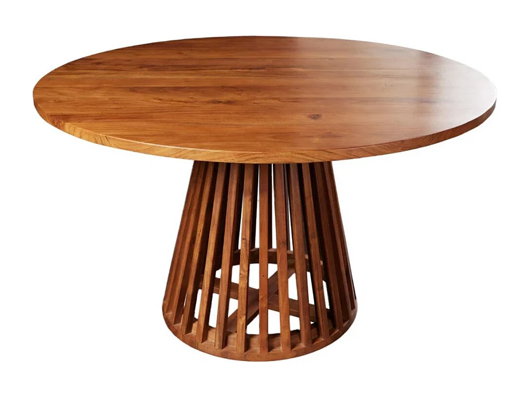 Eettafel TALMA - Rond diameter 120 cm - Massief gelakt acaciahout - Rustieke stijl