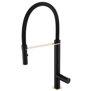 Exil ééngreeps wastafelmengkraan met zwarte en roségouden handdouche – Essebagno Exil ééngreeps wastafelmengkraan met zwarte en roségouden handdouche – Essebagno