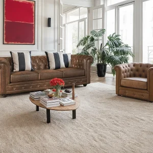 Driezitsbank en fauteuil CHESTERFIELD met vintage look