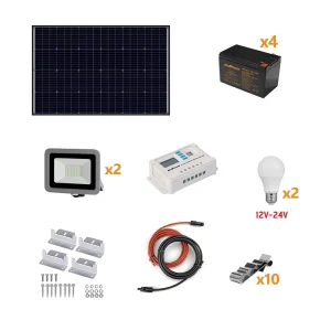 Kit Îlot Photovoltaïque 160W Kit avec panneau solaire, contrôleur de charge, projecteur et accessoires d'installation