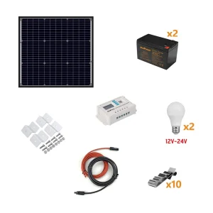 Kit Îlot Photovoltaïque 110W Kit avec panneau solaire, contrôleur de charge, projecteur et accessoires d'installation