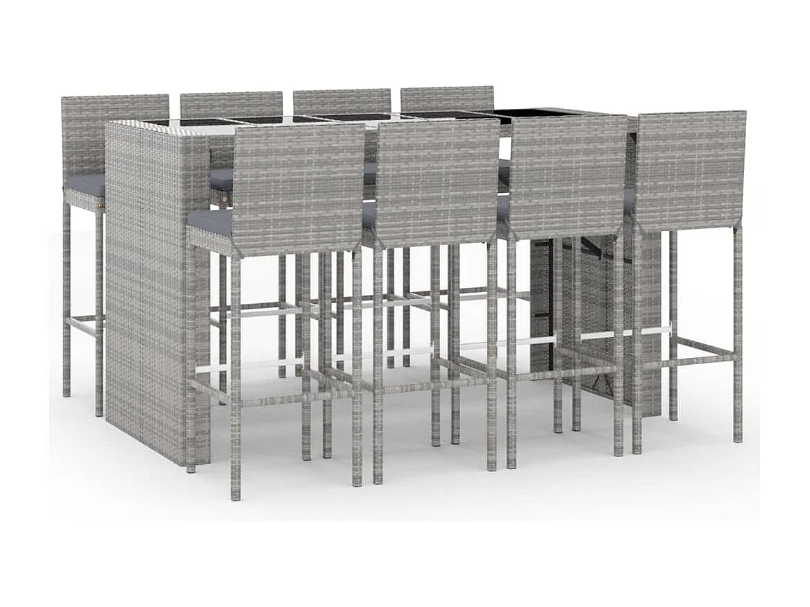 Eva Lynn 9-delige Tuinbarset met kussens poly rattan grijs