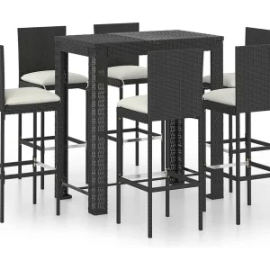 Elk City  7-delige Tuinbarset met kussens poly rattan zwart