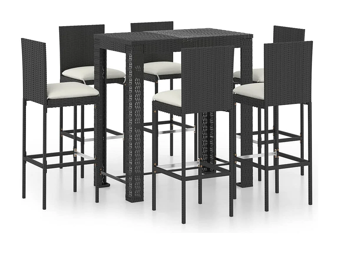 Elk City 7-delige Tuinbarset met kussens poly rattan zwart