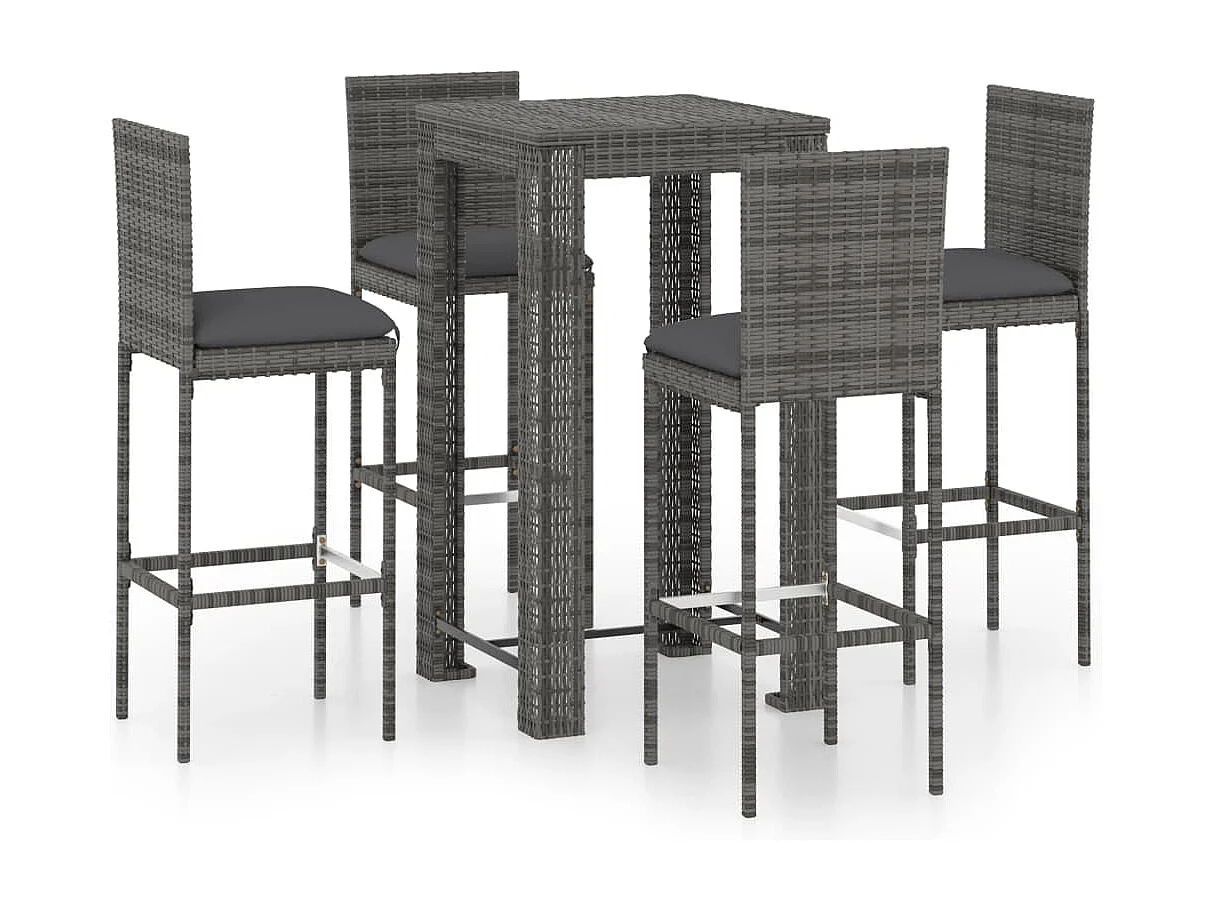Elk City 5-delige Tuinbarset met kussens poly rattan grijs