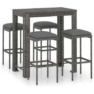 Elisah 5-delige Tuinbarset met kussens poly rattan grijs Elisah 5-delige Tuinbarset met kussens poly rattan grijs
