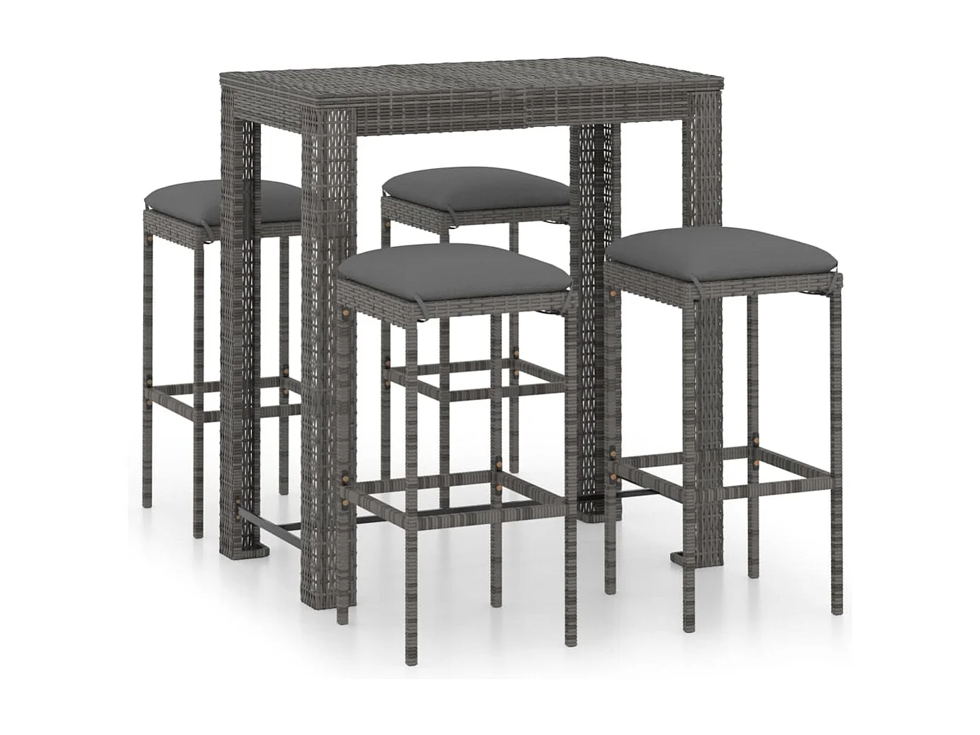Elisah 5-delige Tuinbarset met kussens poly rattan grijs