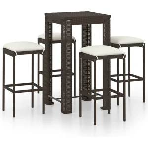 Elisah 5-delige Tuinbarset met kussens poly rattan bruin Elisah 5-delige Tuinbarset met kussens poly rattan bruin