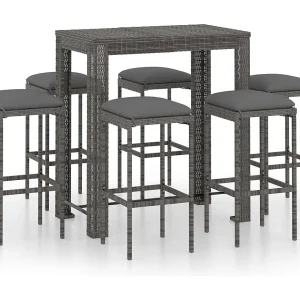 Elisah 7-delige Tuinbarset met kussens poly rattan grijs Elisah 7-delige Tuinbarset met kussens poly rattan grijs