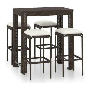 Elisah 5-delige Tuinbarset met kussens poly rattan bruin Elisah 5-delige Tuinbarset met kussens poly rattan bruin