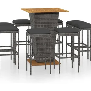 Gela 9-delige Tuinbarset met kussens poly rattan grijs Gela 9-delige Tuinbarset met kussens poly rattan grijs
