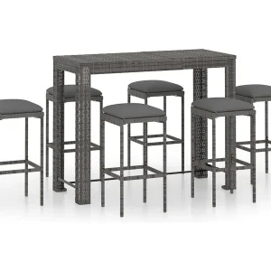 Elisah 7-delige Tuinbarset met kussens poly rattan grijs Elisah 7-delige Tuinbarset met kussens poly rattan grijs