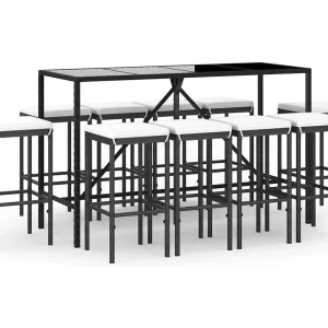 Eliron 11-delige Tuinbarset met kussens poly rattan zwart Eliron 11-delige Tuinbarset met kussens poly rattan zwart