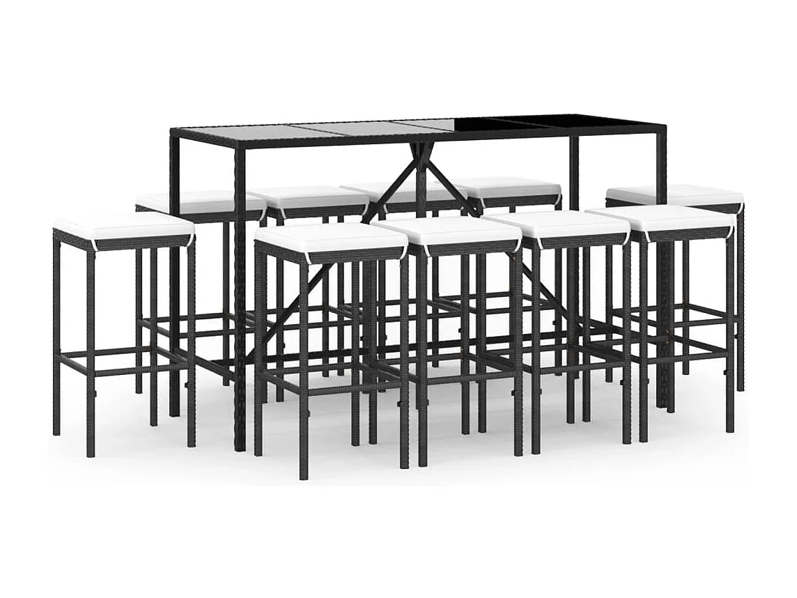 Eliron 11-delige Tuinbarset met kussens poly rattan zwart