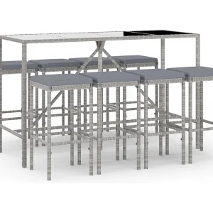 Eliron 9-delige Tuinbarset met kussens poly rattan grijs Eliron 9-delige Tuinbarset met kussens poly rattan grijs
