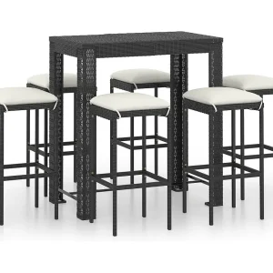 Elisah 7-delige Tuinbarset met kussens poly rattan zwart Elisah 7-delige Tuinbarset met kussens poly rattan zwart