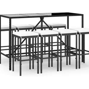 Eliron 9-delige Tuinbarset met kussens poly rattan zwart Eliron 9-delige Tuinbarset met kussens poly rattan zwart