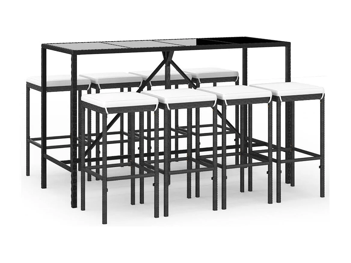 Eliron 9-delige Tuinbarset met kussens poly rattan zwart