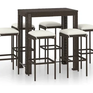 Elisah 7-delige Tuinbarset met kussens poly rattan bruin Elisah 7-delige Tuinbarset met kussens poly rattan bruin