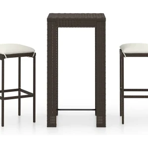 Elisah 3-delige Tuinbarset met kussens poly rattan bruin Elisah 3-delige Tuinbarset met kussens poly rattan bruin