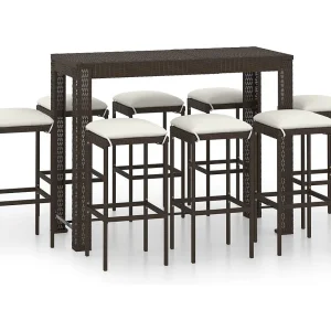 Elisah 9-delige Tuinbarset met kussens poly rattan bruin Elisah 9-delige Tuinbarset met kussens poly rattan bruin
