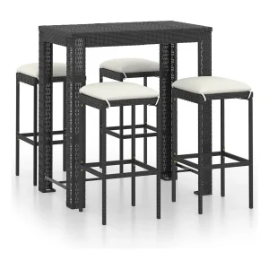 Elisah 5-delige Tuinbarset met kussens poly rattan zwart Elisah 5-delige Tuinbarset met kussens poly rattan zwart