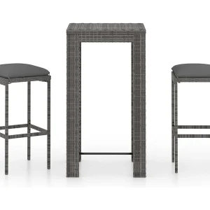 Elisah 3-delige Tuinbarset met kussens poly rattan grijs Elisah 3-delige Tuinbarset met kussens poly rattan grijs