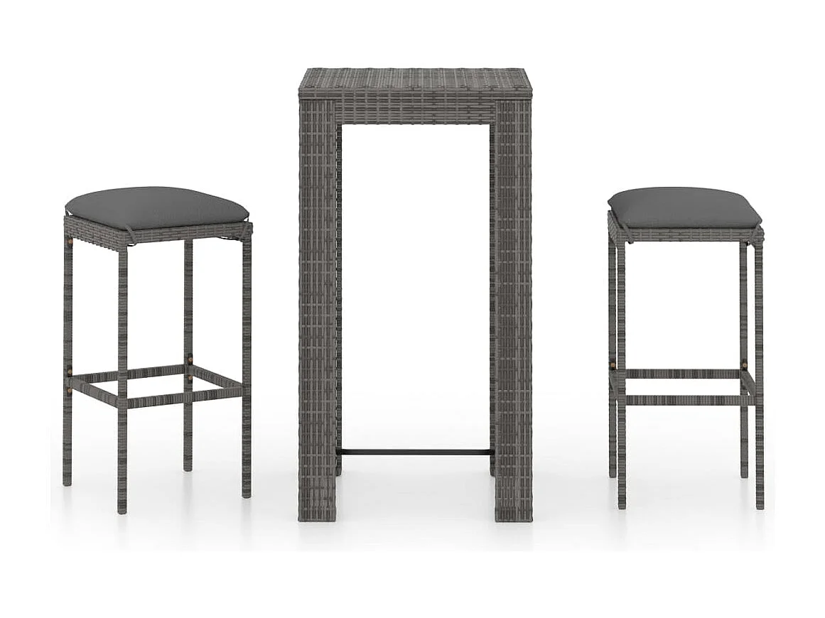 Elisah 3-delige Tuinbarset met kussens poly rattan grijs