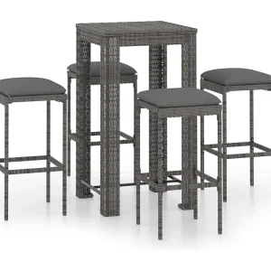 Elisah 5-delige Tuinbarset met kussens poly rattan grijs Elisah 5-delige Tuinbarset met kussens poly rattan grijs