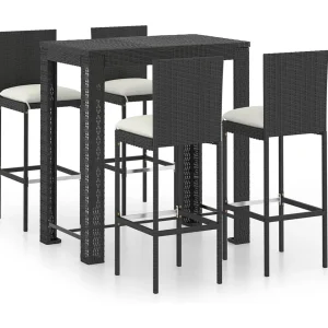 Elk City 5-delige Tuinbarset met kussens poly rattan zwart Elk City 5-delige Tuinbarset met kussens poly rattan zwart