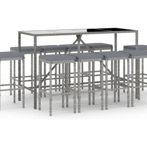 Eliron 11-delige Tuinbarset met kussens poly rattan grijs Eliron 11-delige Tuinbarset met kussens poly rattan grijs