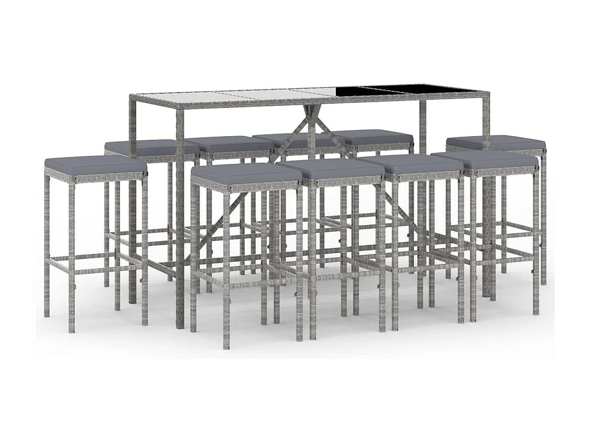 Eliron 11-delige Tuinbarset met kussens poly rattan grijs