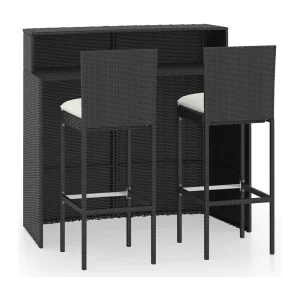 Fortunato 3-delige Tuinbarset met kussens zwart Fortunato 3-delige Tuinbarset met kussens zwart