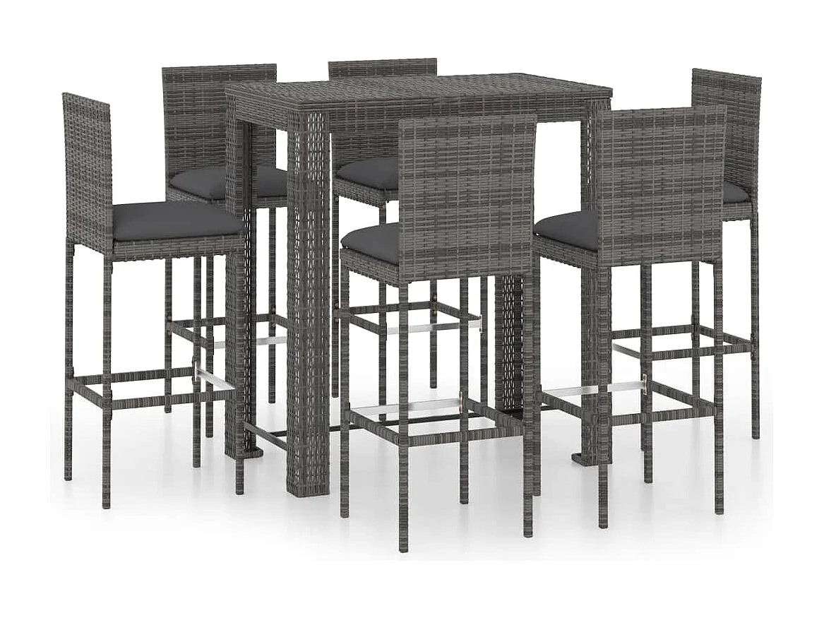Elk City 7-delige Tuinbarset met kussens poly rattan grijs