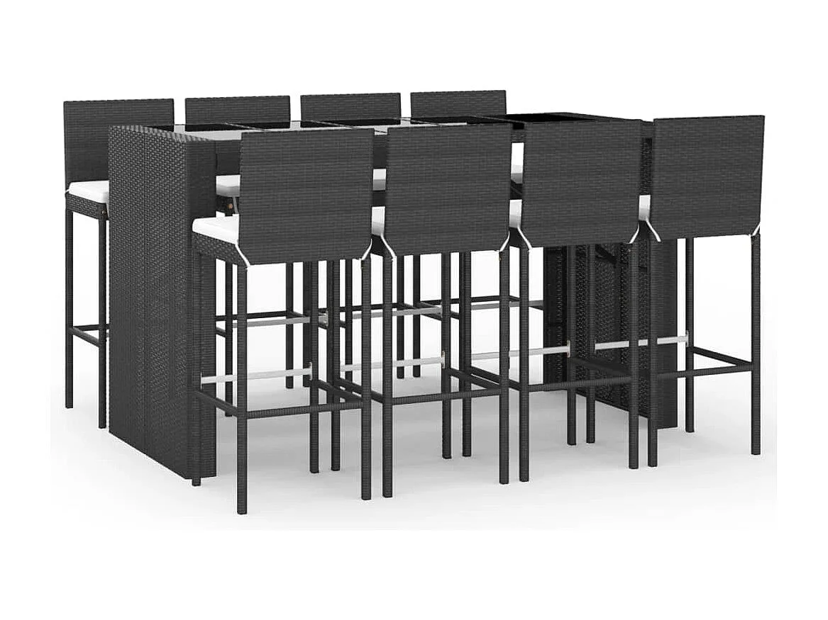Eva Lynn 9-delige Tuinbarset met kussens poly rattan zwart