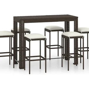 Elisah 7-delige Tuinbarset met kussens poly rattan bruin Elisah 7-delige Tuinbarset met kussens poly rattan bruin