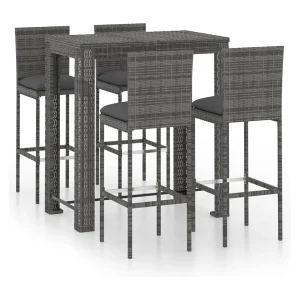 Elk City 5-delige Tuinbarset met kussens poly rattan grijs Elk City 5-delige Tuinbarset met kussens poly rattan grijs
