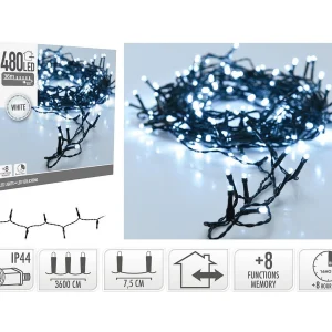 ECD Germany LED clusterlichtketting 36 m 480 LEDs koudwit met timer 8 lichtstanden netvoeding IP44 waterdicht binnen en buiten kerstverlichting