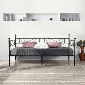 Eenvoudige Metalen Slaapbank Zwart 90×190 cm – Optimaal Comfort – Eenvoudige Montage Eenvoudige Metalen Slaapbank Zwart 90×190 cm – Optimaal Comfort – Eenvoudige Montage