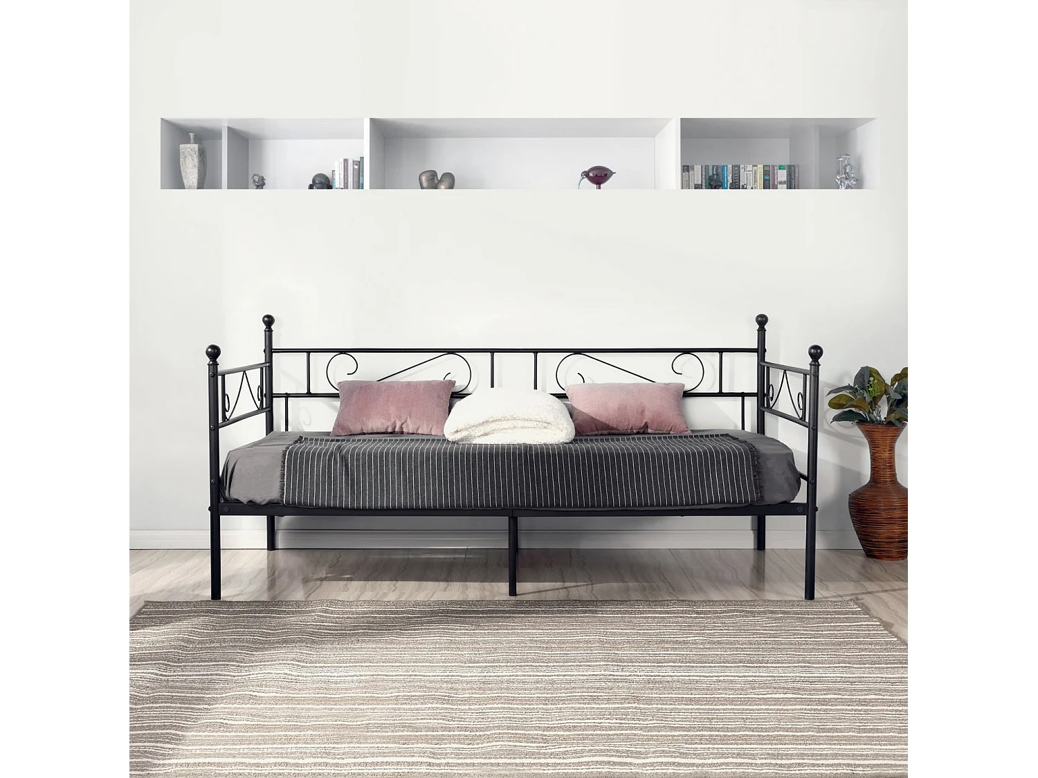 Eenvoudige Metalen Slaapbank Zwart 90x190 cm - Optimaal Comfort - Eenvoudige Montage
