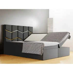 FOREST gestoffeerd bed 140x200x133 cm met opbergruimte, Monolit-bekleding, slaaphoogte 50 cm, elegant hoofdbord, gasveren, topper Grijs FOREST gestoffeerd bed 140x200x133 cm met opbergruimte, Monolit-bekleding, slaaphoogte 50 cm, elegant hoofdbord, gasveren, topper Grijs