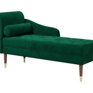 Fluwelen chaise longue, relaxstoel met armleuningen en cilindrisch lendenkussen voor woonkamer, appartement, kleine ruimte – Groen Fluwelen chaise longue, relaxstoel met armleuningen en cilindrisch lendenkussen voor woonkamer, appartement, kleine ruimte – Groen