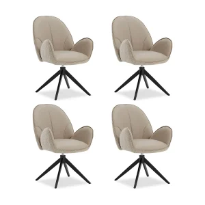 Eetkamerstoel Set 60x90x59 cm Beige Moderne Egg Stoelen Bouclé Leder