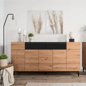 Dressoir Ladekast 180x90x42 cm Zwarte Eikenhout Natuurlijk Woonkamer Kast Dressoir Ladekast 180x90x42 cm Zwarte Eikenhout Natuurlijk Woonkamer Kast